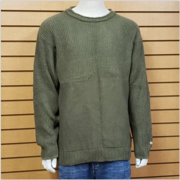 Columbia Crewneck Sweater | Medium | Olive Green Ribbed Knit Long Sleeve - Picture 2 of 9